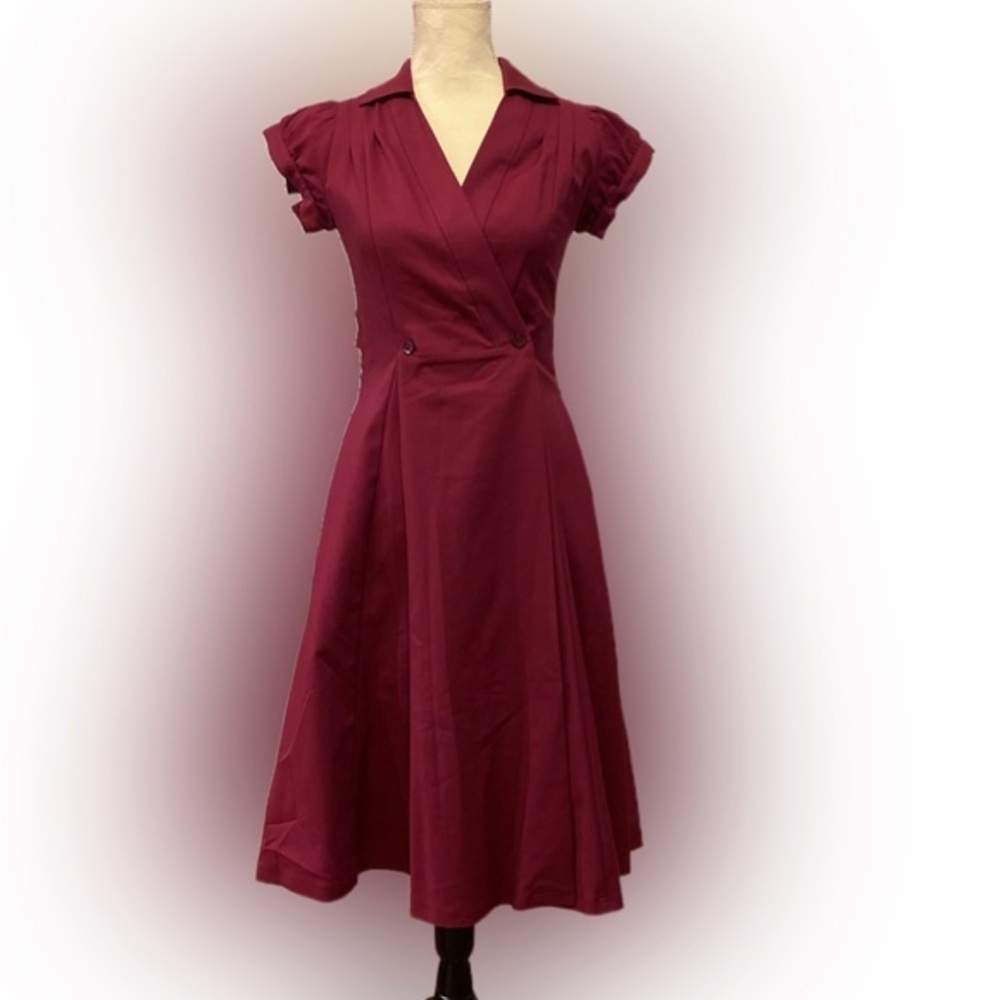BGL Short Sleeved Purple Wrap Dress Puff Sleeves Midi Size 6